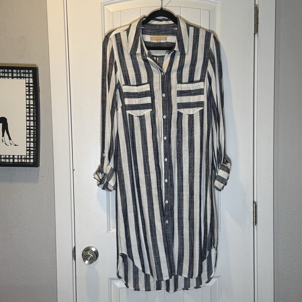 Hope & Harlow Button Up Stripped Long Sleeve Preppy Dress Size 10